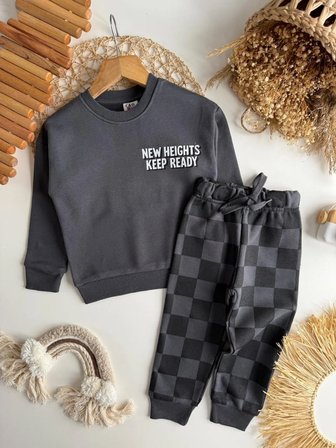 Erkek Çocuk Sweatshirt ve Damalı Eşofman Takım Siyah