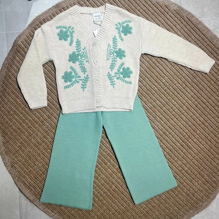 Kız Çocuk Triko Hırka ve Pantolon Takım Yeşil