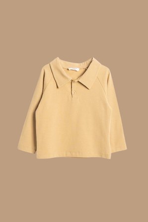 Erkek Çocuk Polo Yaka Uzun Kollu Basic Tişört Hardal Sarı