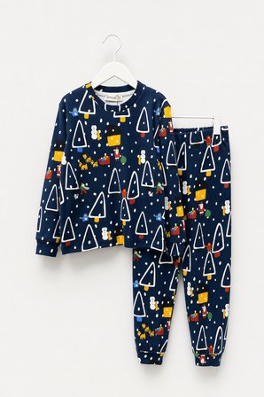 Erkek Çocuk Yeni Yıl Temalı Pijama Takımı Lacivert