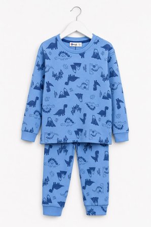 Erkek Çocuk Dinozor Temalı Pijama Takımı Mavi