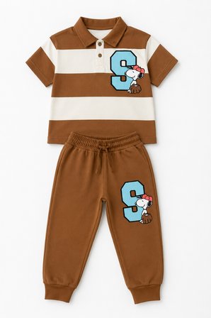 Erkek Çocuk Snoopy Baskılı Çizgili Polo Yaka Takım