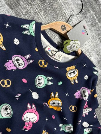 Kız Çocuk Labubu Temalı Pijama Takımı Lacivert