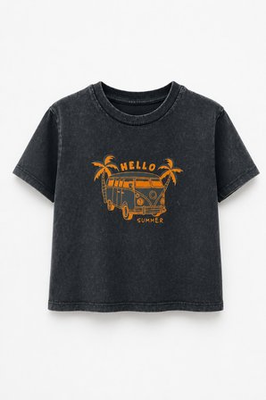 Erkek Çocuk Hello Summer Baskılı Tişört Antrasit