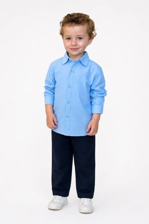 Erkek Çocuk Keten Gömlek ve Gabardin Pantolon Takım Mavi