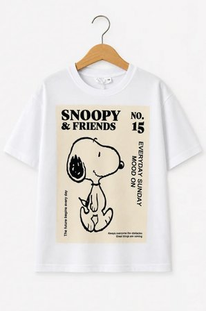 Çocuk Snoopy Baskılı Tişört Beyaz