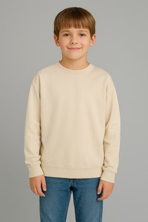 Erkek Çocuk Şardonlu Oversize Basic Sweatshirt Krem