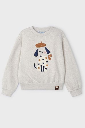 Kız Çocuk Nakışlı Bisiklet Yaka Sweatshirt Krem