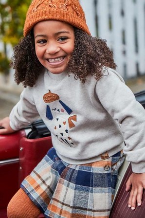 Kız Çocuk Nakışlı Bisiklet Yaka Sweatshirt Krem