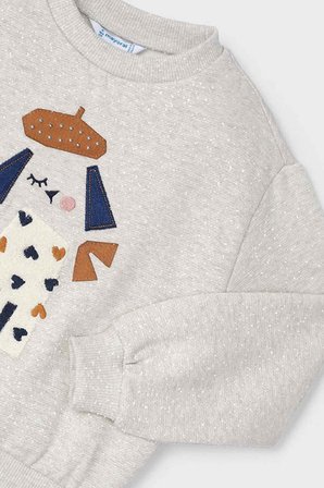Kız Çocuk Nakışlı Bisiklet Yaka Sweatshirt Krem