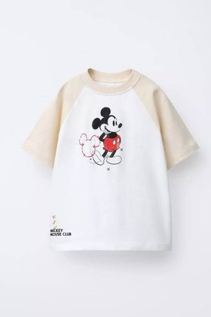Çocuk Mickey Baskılı Tişört ve Baggy Pantolon Takım Ekru