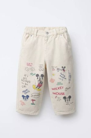 Çocuk Mickey Baskılı Tişört ve Baggy Pantolon Takım Ekru