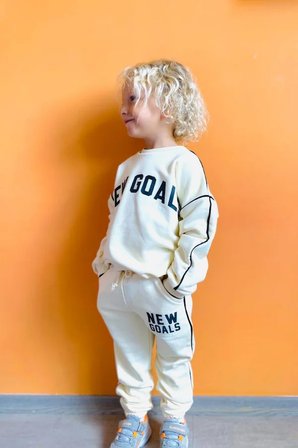 Erkek Çocuk Baskılı Sweatshirt ve Eşofman Takımı Krem