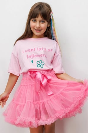 Le Mabelle Kız Çocuk Çiçek Baskılı Oversize Tişört Pembe