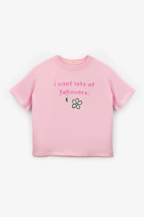 Le Mabelle Kız Çocuk Çiçek Baskılı Oversize Tişört Pembe