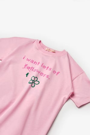 Le Mabelle Kız Çocuk Çiçek Baskılı Oversize Tişört Pembe