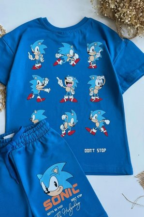 Erkek Çocuk Sonic Baskılı Tişört ve Şort Takım Mavi