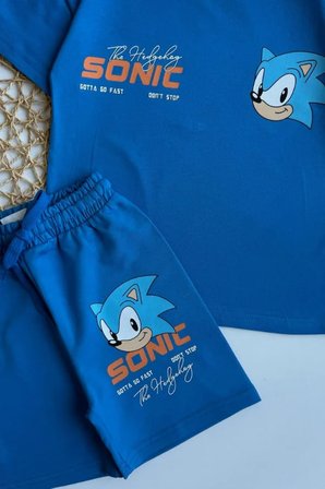 Erkek Çocuk Sonic Baskılı Tişört ve Şort Takım Mavi