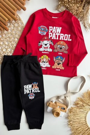 Erkek Çocuk Paw Patrol Baskılı Tişört ve Eşofman Takım Kırmızı