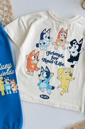 Erkek Çocuk Bluey Baskılı Tişört ve Eşofman Takım Mavi