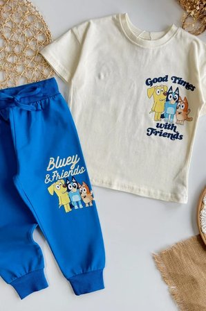 Erkek Çocuk Bluey Baskılı Tişört ve Eşofman Takım Mavi