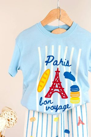 Erkek Çocuk Paris Temalı Tişört ve Müslin Pantolon Takım