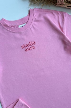 Kız Çocuk Yazı Nakışlı Tişört ve Fitilli Kısa Tayt Takım Pembe