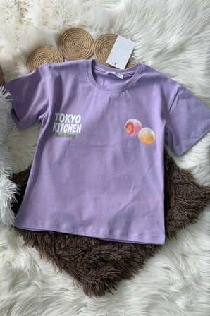 Kız Çocuk Sırt Baskılı Oversize Tişört Lila
