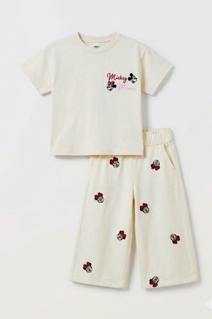 Kız Çocuk Minnie Mouse Baskılı Tişört ve Pantolon Takım