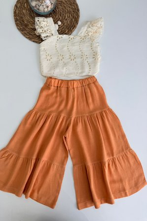 Kız Çocuk Dantel Detaylı Crop Bluz ve Pantolon Takım