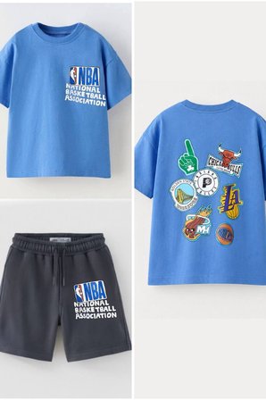Erkek Çocuk NBA Baskılı Tişört ve Şort Takım Mavi