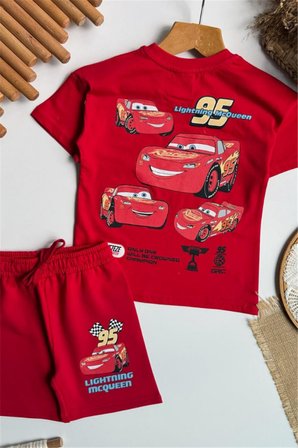 Erkek Çocuk McQueen Baskılı Tişört ve Şort Takım Kırmızı