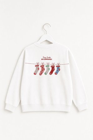 Kız Çocuk Kazak Baskılı Oversize Sweatshirt Ekru