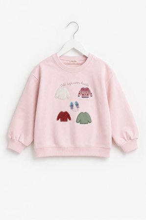 Kız Çocuk Kazak Baskılı Oversize Sweatshirt Pembe