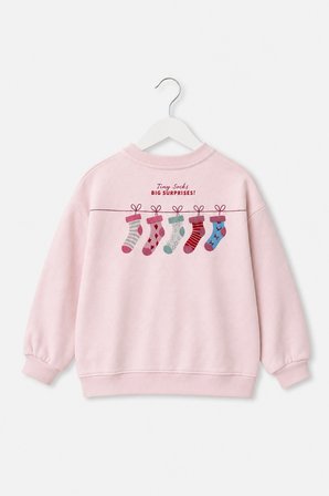 Kız Çocuk Kazak Baskılı Oversize Sweatshirt Pembe
