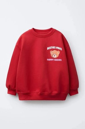 La Ciel Paris Kız Çocuk Ayı Baskılı Sweatshirt Kırmızı