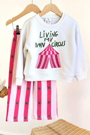 Kız Çocuk Baskılı Sweatshirt ve Eşofman Takım Pembe