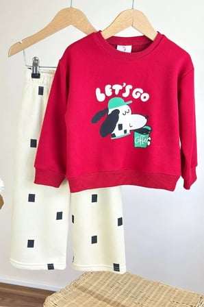 Çocuk Sırt Baskılı Sweatshirt ve Eşofman Takım Kırmızı