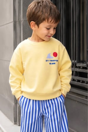 Çocuk Baskılı Sweatshirt ve Çizgili Eşofman Takım Sarı