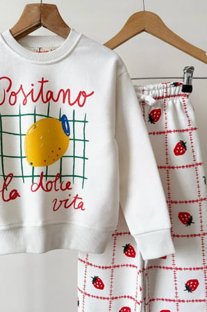 Kız Çocuk Meyve Temalı Sweatshirt Eşofman Takım