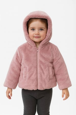 Kız Çocuk Kapüşonlu Peluş Mont Pembe
