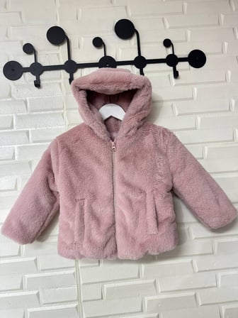Kız Çocuk Kapüşonlu Peluş Mont Pembe
