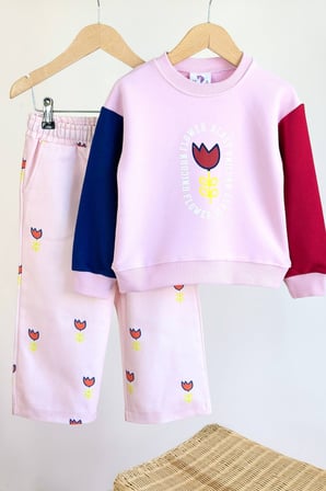 Kız Çocuk Çiçek Temalı Sweatshirt ve Denim Pantolon