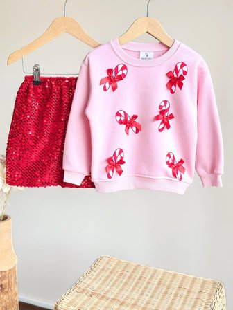 Kız Çocuk Kurdele Detaylı Sweatshirt ve Pul Etek Takım