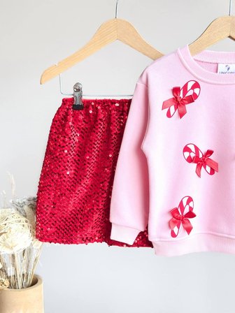 Kız Çocuk Kurdele Detaylı Sweatshirt ve Pul Etek Takım