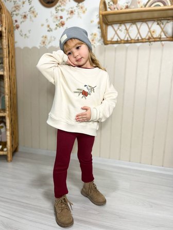 Kız Çocuk Nakışlı Sweatshirt Tayt Takım Bordo
