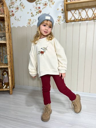 Kız Çocuk Nakışlı Sweatshirt Tayt Takım Bordo