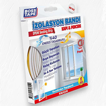 Boss Tape Kapı Pencere İzolasyon Fitili 9mm-6mt Beyaz