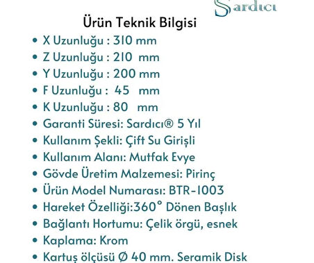 Sardıcı BTR-1003 Mutfak Bataryası 360 Derece Oynar Başlıklı