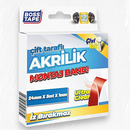 Boss Tape Çift Taraflı Akrilik Montaj Bandı- 18mmx3mt Şeffaf